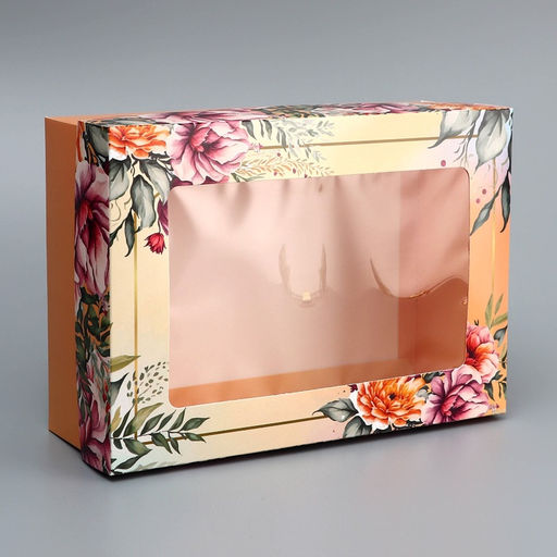 Цена за 2 шт. Коробка складная подарочная Цветочки, 24?17?8 см с окном