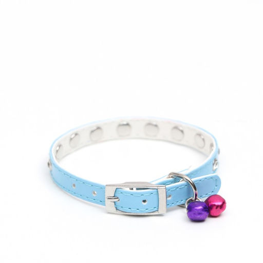 Ошейник с круглыми стразами,28 х 1 см, ОШ 21-25 см, искусств. кожа, голубой - Пижон фото 2
