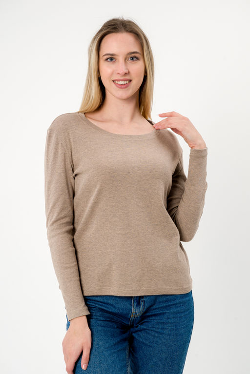 Лонгслив женский из кулирки с лайкрой бежевый меланж макси - Амадэль фото 5