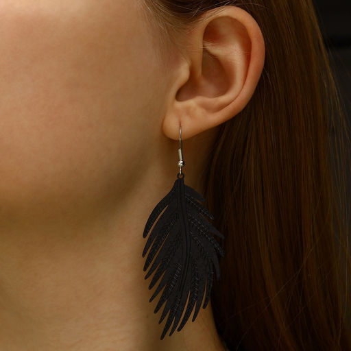 Серьги металл «Папоротник» листочек чёрные