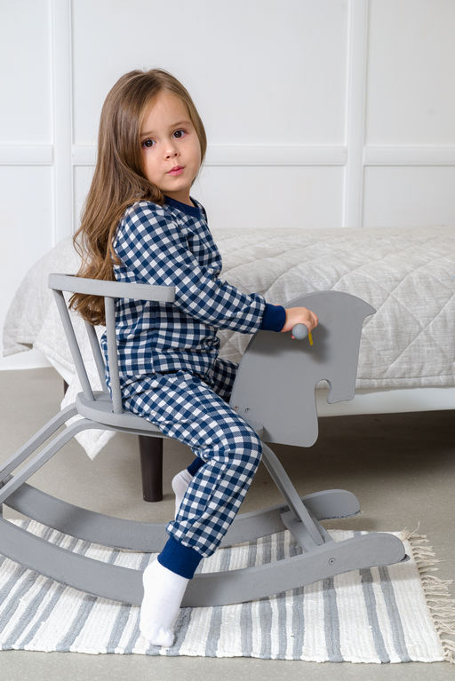 Пижама подростковая из кулирки пенье на манжетах Дрёма клетка синяя - Амадэль фото 28