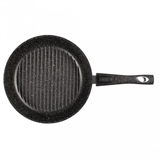 Сковорода-гриль с тефлоновым покрытием д26см "Гранит", h7см, s0,4см, съемная ручка из термостойкого пластика (Россия)