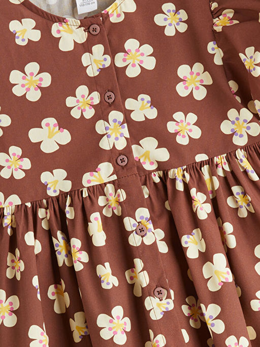 Bisiklet Yaka ?i?ekli K?z ?ocuk Elbise