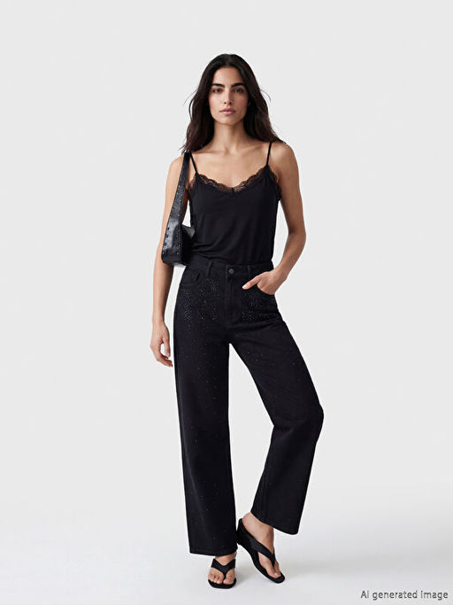 V Yaka Dantel Detayl? ?p Ask?l? Bluz