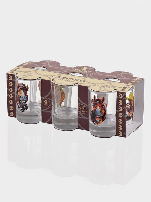 Цена за 18 шт. Набор стопок Гладкий. Крейзи лошадки, 50 мл, 6 шт., стекло, прозрачный