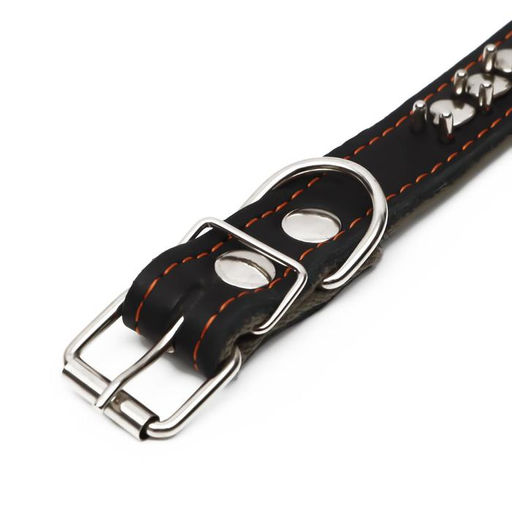 Ошейник комбинированный кожа/брезент Ёж, 55 х 2.5 см, ОШ 35-45 см, чёрный - Пижон фото 4