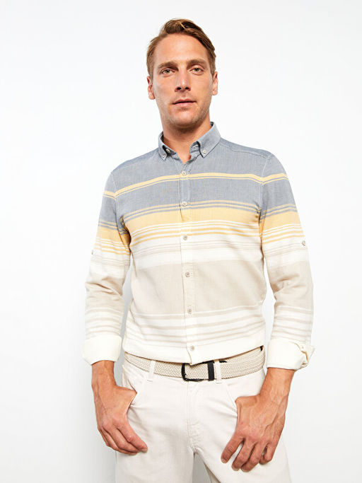 Slim Fit Uzun Kollu ?izgili Arm?rl? Erkek G?mlek