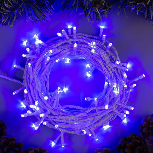 Гирлянда Нить 10 м, IP20, белая нить, 100 LED, 8 режимов, 220 В, свечение синее