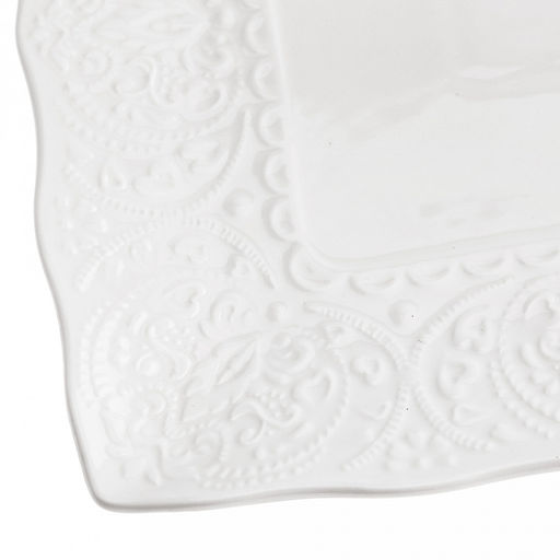 "Русь" Тарелка мелкая фарфоровая 270х270мм h20мм, квадратная, белый, рельефный декор, волнистый край (Китай)