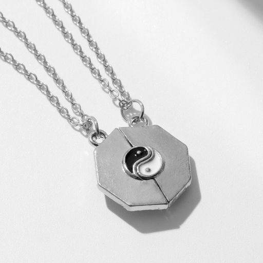 Цена за 6 шт. Кулоны парные на цепочке «Инь ян», 45 см, белые, чёрные в серебре