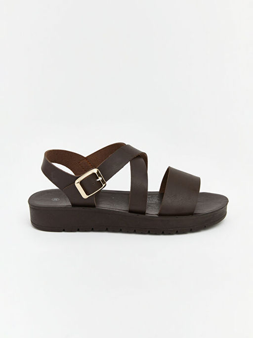 Deri G?r?n?ml? Kad?n Sandalet