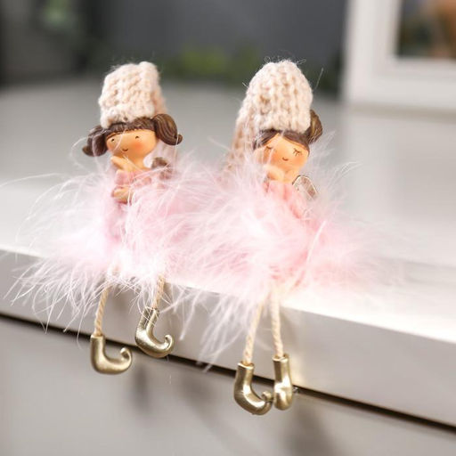 Фигурка настольная полистоун «Ангелочек-стесняшка в розовой пуховой юбке», на полку, 18×3.5×4 см, МИКС