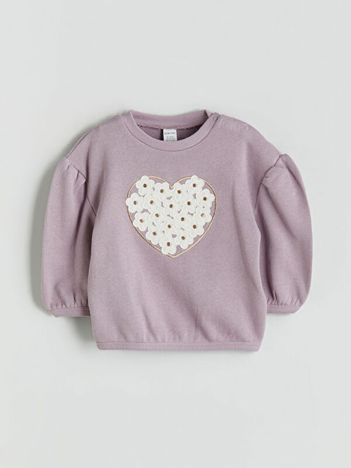 Bisiklet Yaka ?i?ekli K?z Bebek Sweatshirt ve Tayt