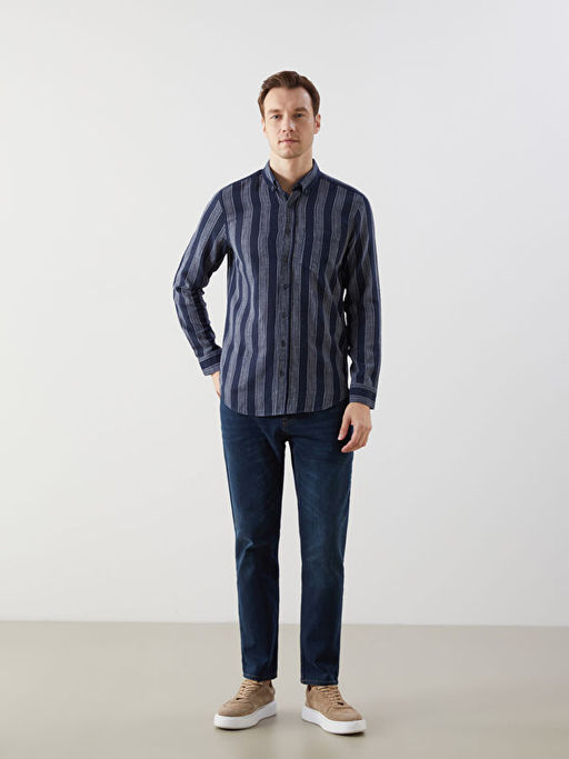 Regular Fit Uzun Kollu ?izgili Erkek G?mlek