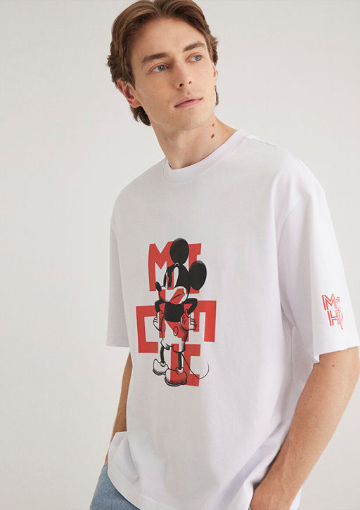 Mickey Mouse Bask?l? Beyaz Tisort - Mavi фото 2
