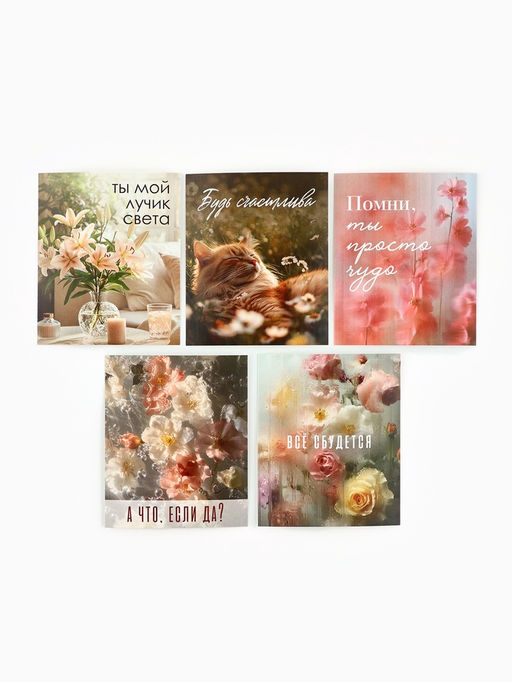Открытки-мини в коробке со скрепками «Цветы», набор 35 штук, 8×10 см
