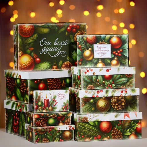 Набор подарочных новогодних коробок 10 в 1 «Ёлочные игрушки», 32.5×20×12.5 - 12×7×4 см