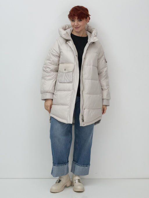 Куртка зимняя женская с капюшоном модная бежевого цвета 7341B - Visdeer фото 16