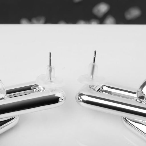 Серьги металл Цепь прямоугольники, 3 звена, цвет серебро - Queen fair фото 2