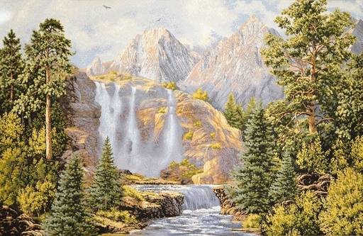 Водопад у гор - гобеленовый купон 50х70 см - Гобеленглавснаб фото 2