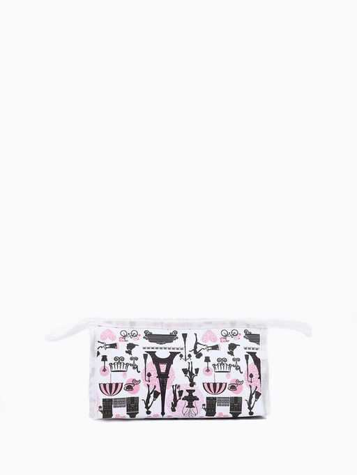 Цена за 3 шт. Косметичка на молнии, треугольная, маленькая, с принтом, белая