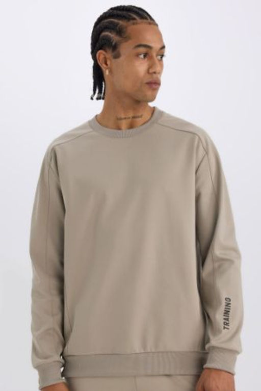 DeFactoFit Standart Fit Bisiklet Yaka Bask?l? Pike Sweatshirt