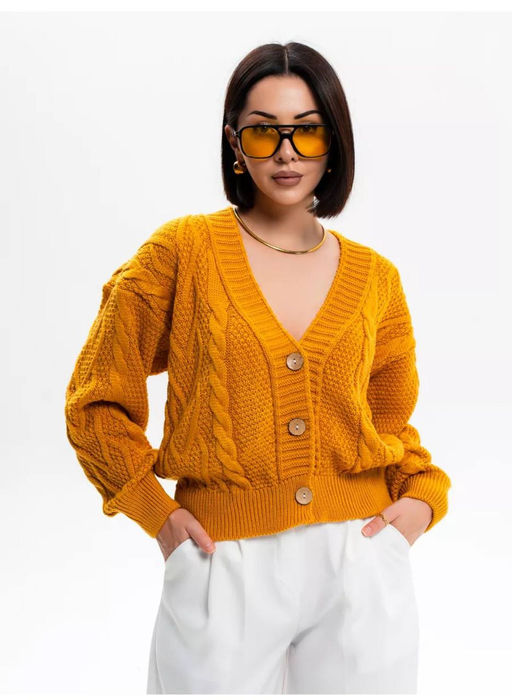 K13405 Кардиган (вязаный трикотаж) ГОРЧИЦА