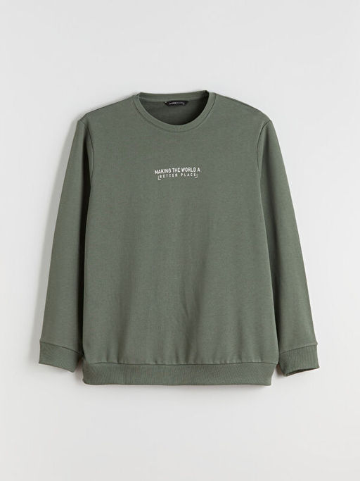 Bisiklet Yaka Bask?l? Erkek Sweatshirt