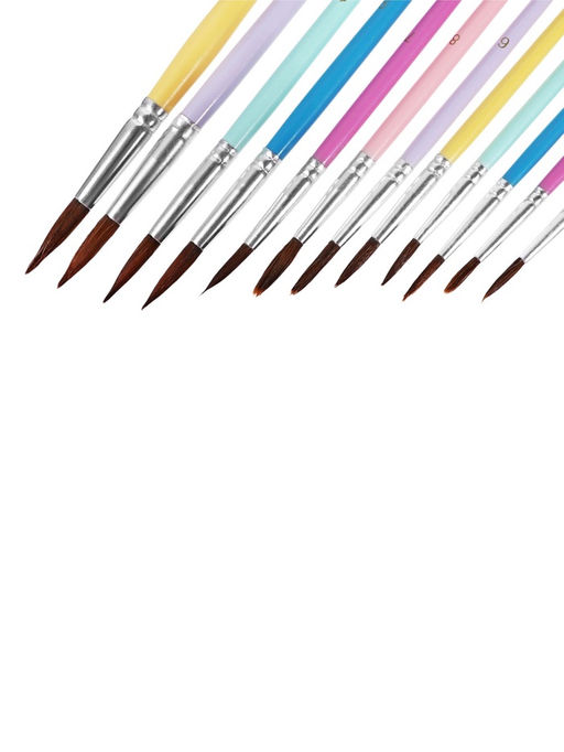 Набор кистей для рисования, пони, 12 штук: № 1, 2, 3, 4, 5, 6, 7, 8, 9, 10, 11, 12, круглые, с цветными ручками, пастель