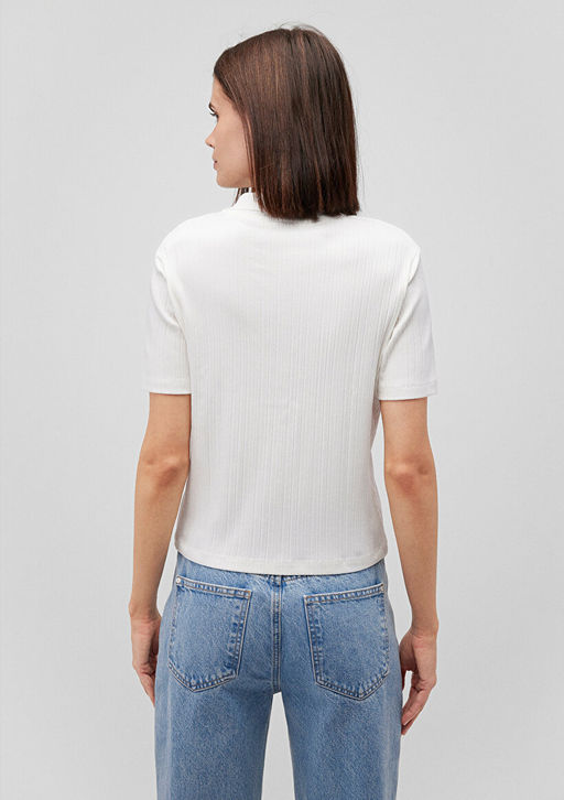 Beyaz Polo Tisort - Mavi фото 4