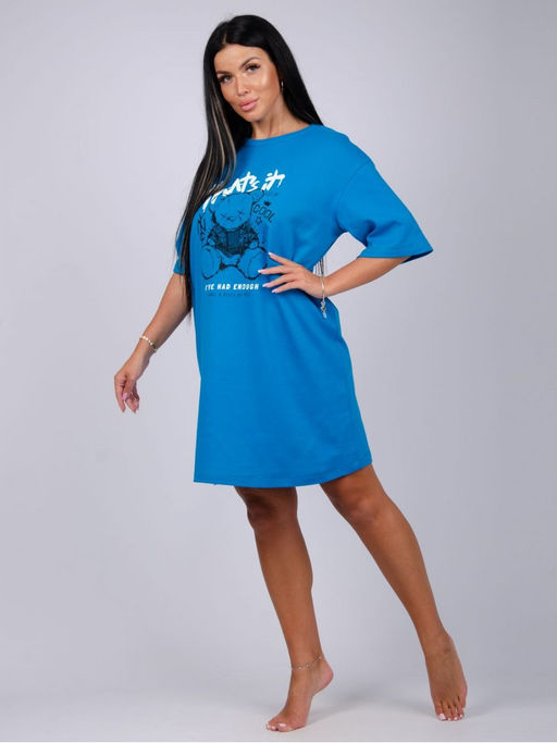 Сорочка Беверли синий, интерлок пенье - Малина фото 4