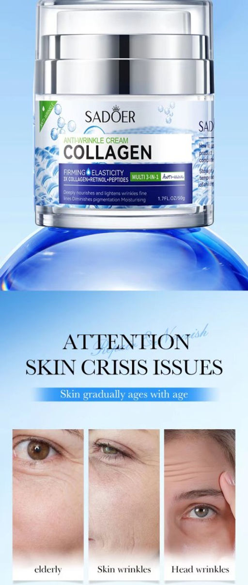 SADOER Крем для лица 3 IN 1 против морщин с коллагеном, ретинолом и пептидами, 50гр.  фото 3