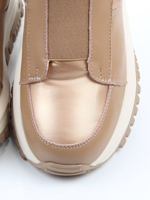 04-WG037-1M DK. BEIGE/GOLD Ботинки зимние женские (натуральная кожа, курточная ткань, 100% шерсть)