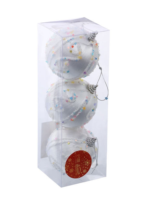 Ёлочные игрушки Бамби, шары новогодние, d=8 см, 3 шт., серебро - Зимнее волшебство фото 3