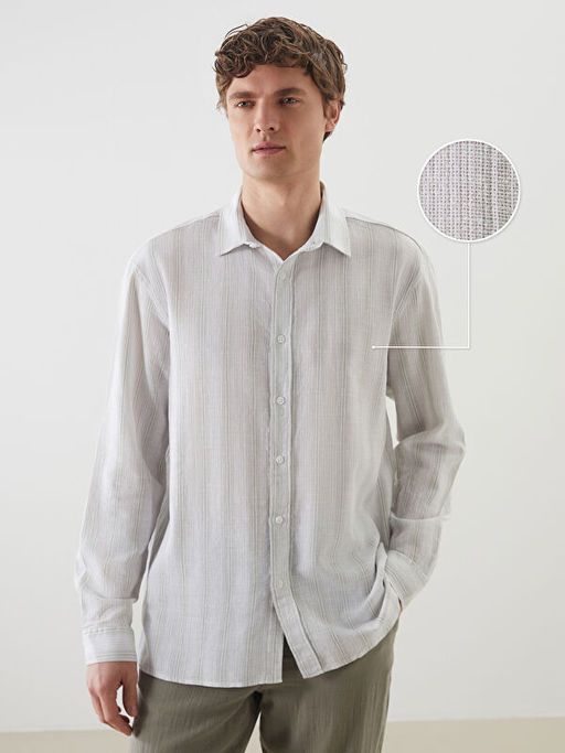Regular Fit Uzun Kollu ?izgili Erkek Dokulu G?mlek