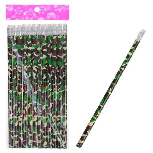 Цена за 12 шт. Карандаш чёрнографитный с ластиком "Милитари", твёрдость НВ