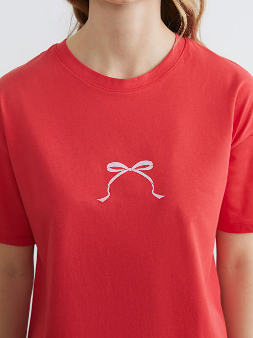 Bisiklet Yaka Bask?l? Kad?n Pijama Tak?m?