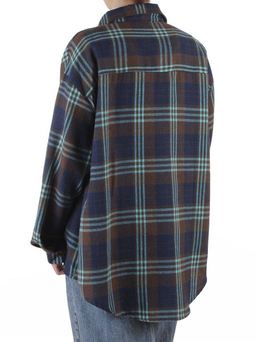 C601 BLUE/BROWN Рубашка женская оверсайз (95% хлопок, 5% спандекс)