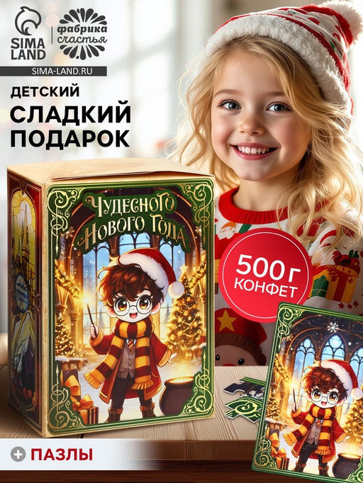 Сладкий детский новогодний подарок Чудесного Нового года, конфеты 500 г, пазл