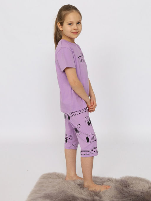 CRB wear/CSJG 50173-45 Пижама для девочки (футболка, бриджи),лаванда/Ex.Cherubino  фото 2