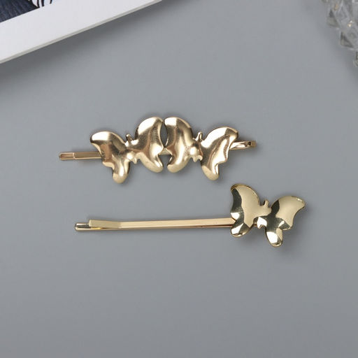 Невидимки для волос «Бенте», набор 2 шт., бабочка, 6 см, золото