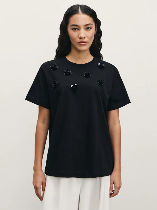 Футболка с аппликацией в виде цветов / Zarina  фото 3