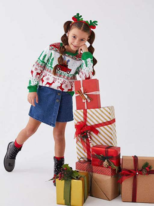 Bisiklet Yaka Y?lba?? Temal? Uzun Kollu K?z ?ocuk Triko Kazak - Waikiki фото 2