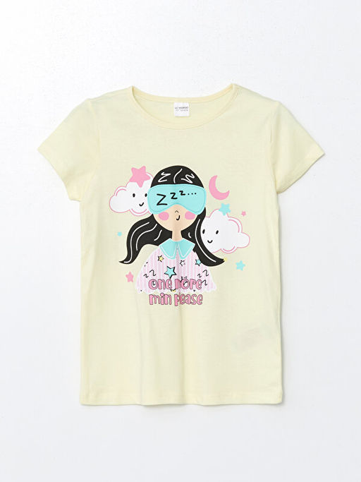 Bisiklet Yaka Bask?l? K?sa Kollu K?z ?ocuk Pijama Tak?m?