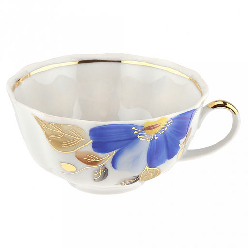 Чашка чайная фарфоровая Синий цветок 220мл, д9,5см, h5см, форма Тюльпан, с блюдцем д15см, тонкостенный фарфор (Россия) - Домашняя мода фото 2