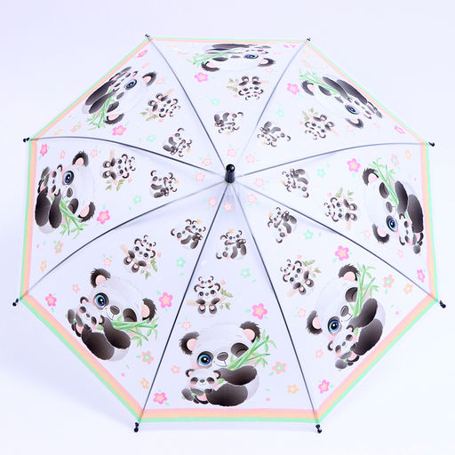Зонт - трость детский «Панда с малышом», полуавтоматический, 8 спиц, R=42/47 см, d=84 см, белый