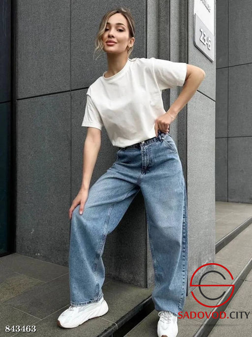 Джинсы багги с высокой посадкой