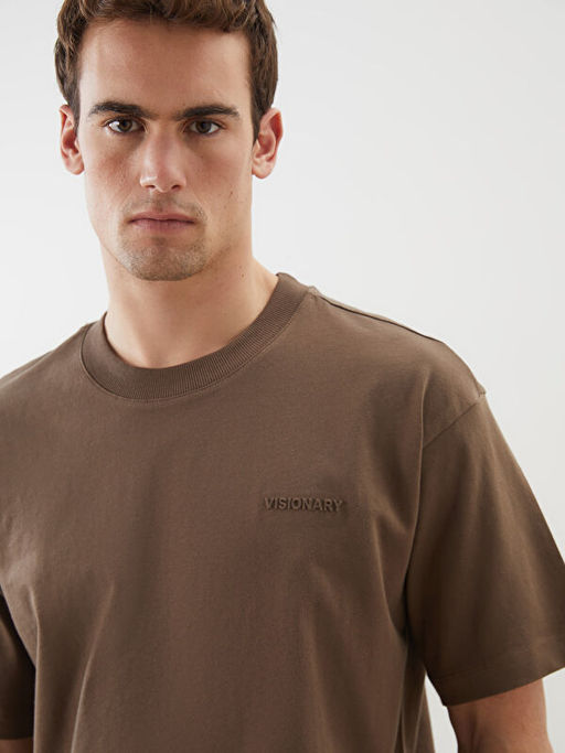 Bisiklet Yaka Bask?l? Penye Erkek Ti??rt