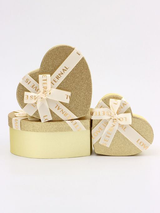 Набор подарочных коробок сердце 3 в 1, золото с бантом Любовь вечна, 22?20?9; 18.5?17?7.5; 16?14?6 см