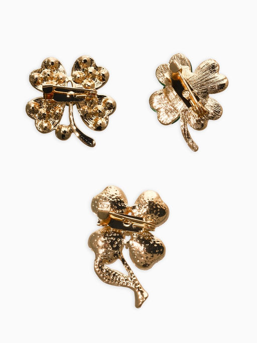 Броши "Клевер" (набор 3шт), цвет зелёный в золоте